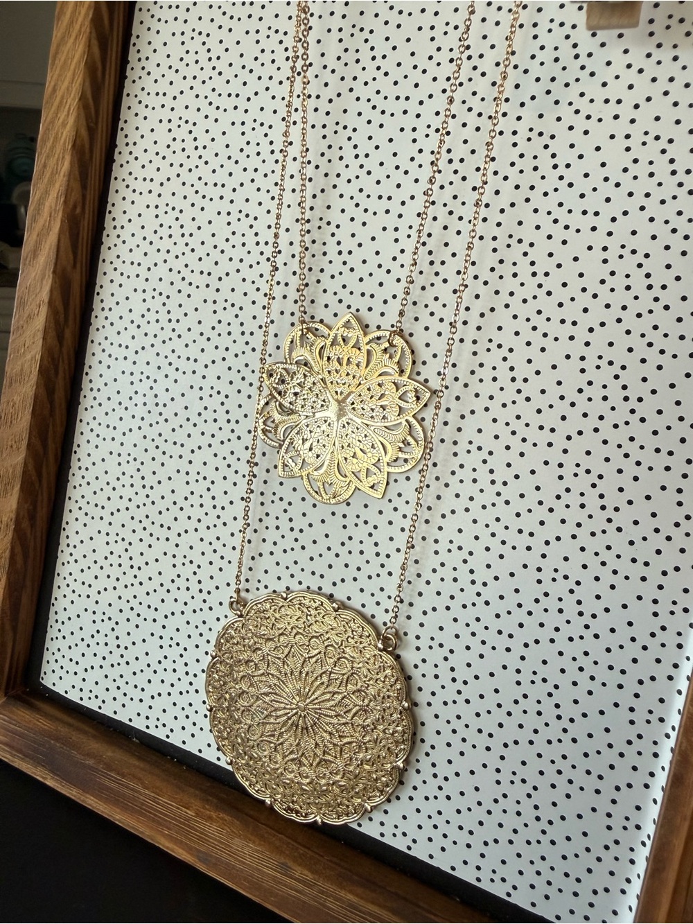 Gold Filigree Double Pendant Necklace NA-KD Statement Boho Gold New